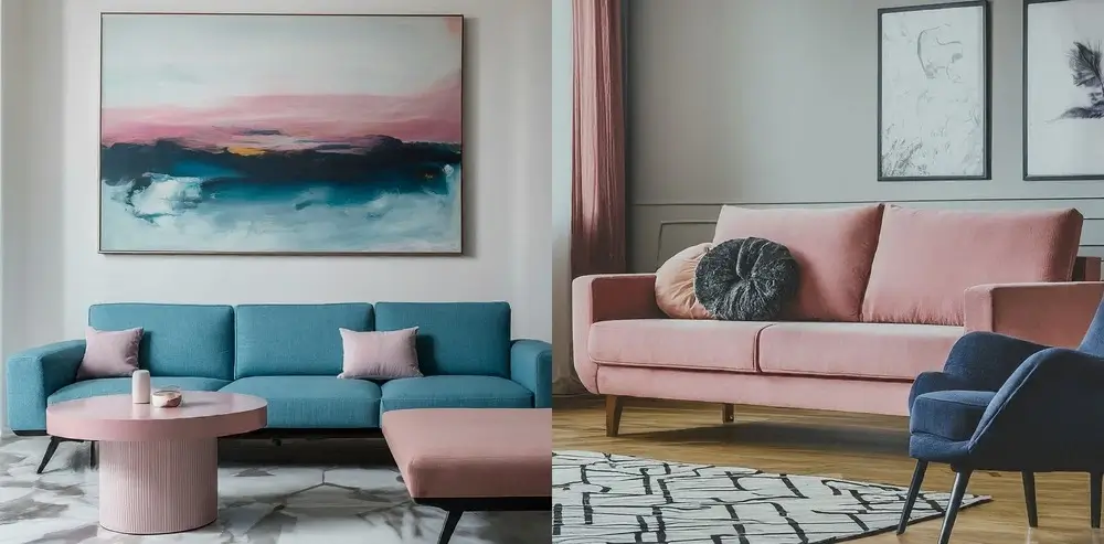 Blue and Pink Living Room Furniture Fun