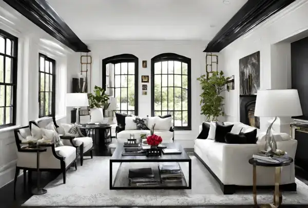 White Walls Black Trim Lighting and Textures