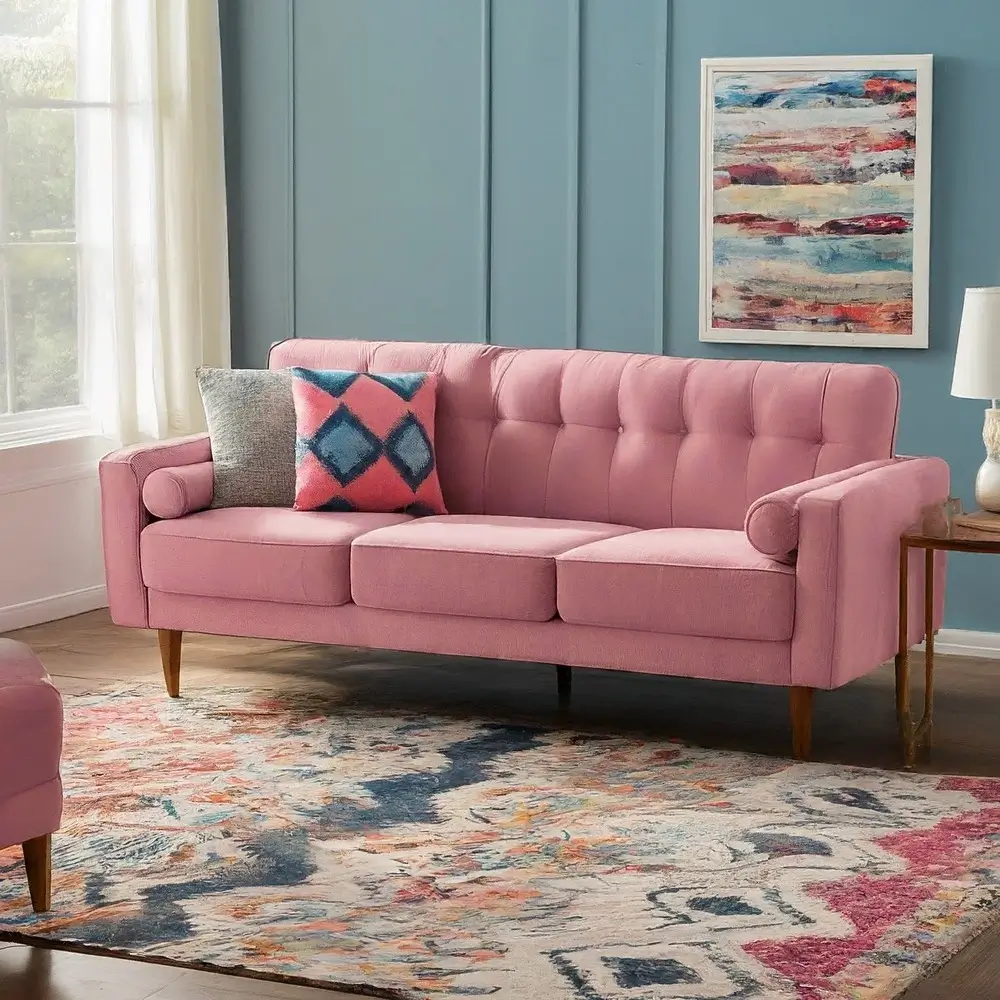 Blue and Pink Living Room Playing with patterns and textures