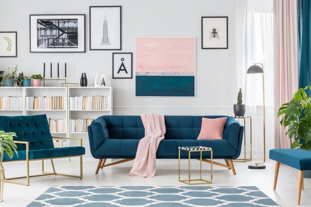 Utilizing Lighting to Enhance the Colors for Blue and Pink Living Room
